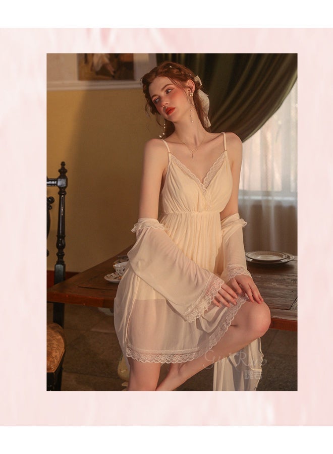 Women's nightgown robe with delicate lace trim – elegant lingerie with an attractive feminine design – lightweight tulle fabric - Image 2